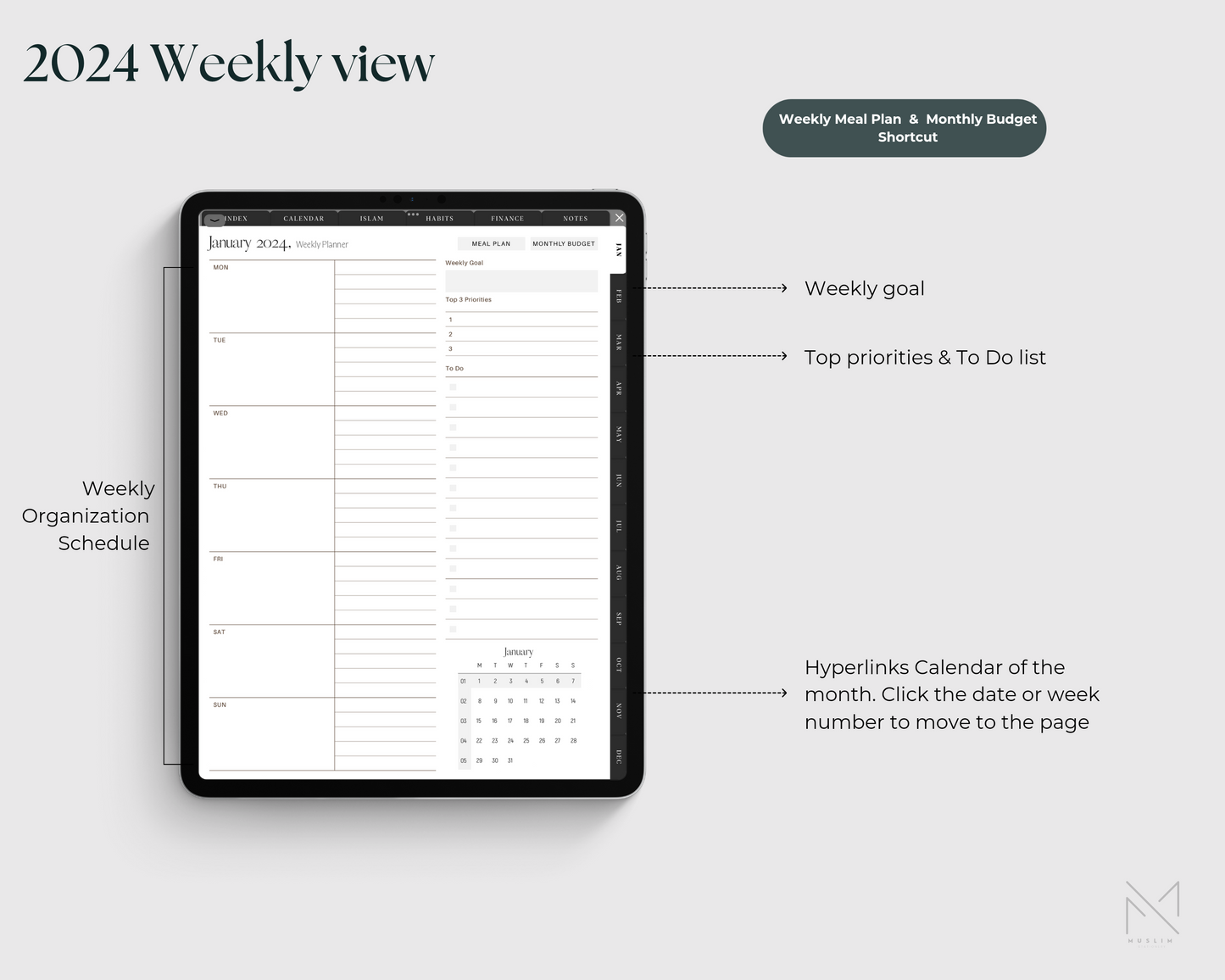 2024 Muslim Digital Planner Dark