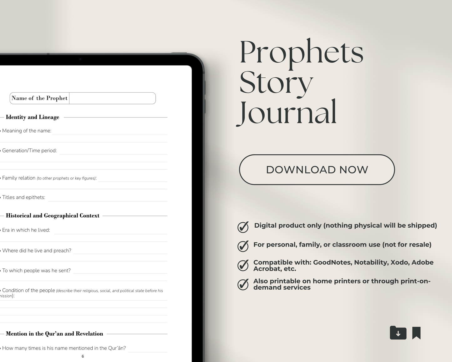Prophets Study Journal | Guided Islamic Workbook | Prophets Study Guide | Islamic Exercise Book | Muslim Homeschool Resource